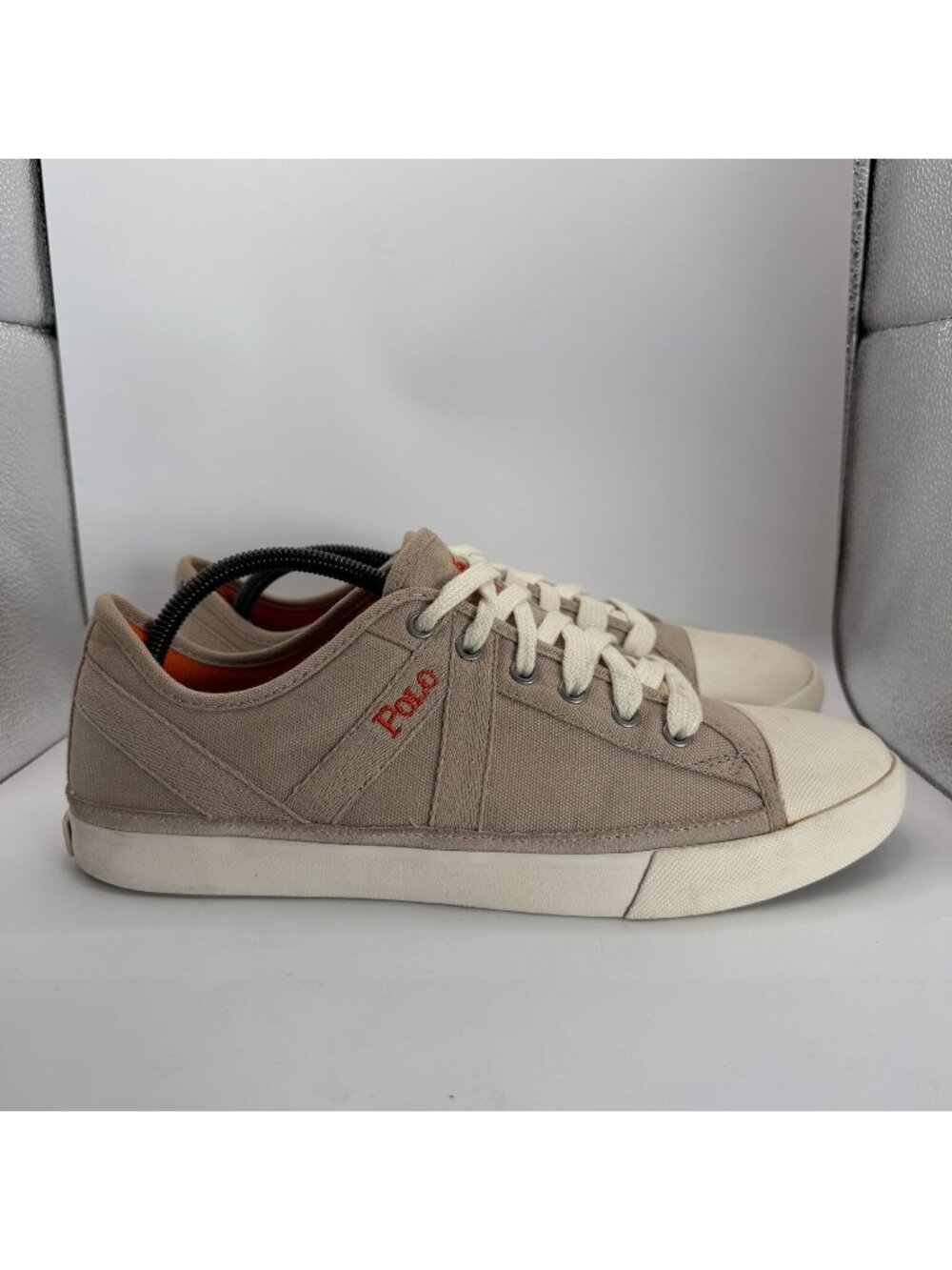 Polo Ralph Lauren Mens Beige Canvas Lace-Up Sneakers Size 9.5 D Casual